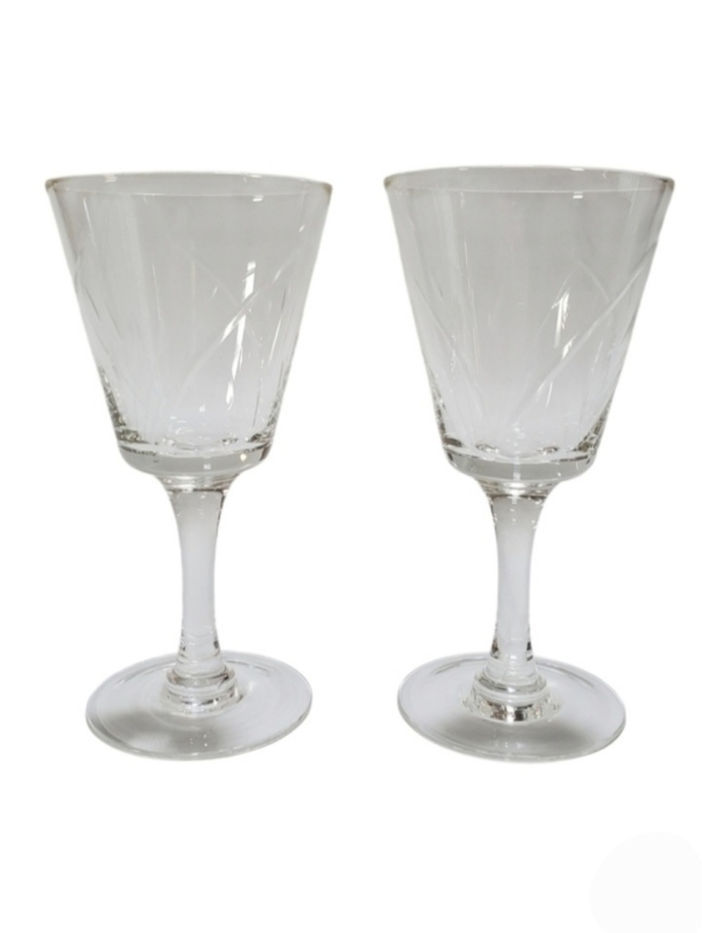 Etched Crystal Wine Glasses Set Of 2 Mid Century Modern Barware Vintage